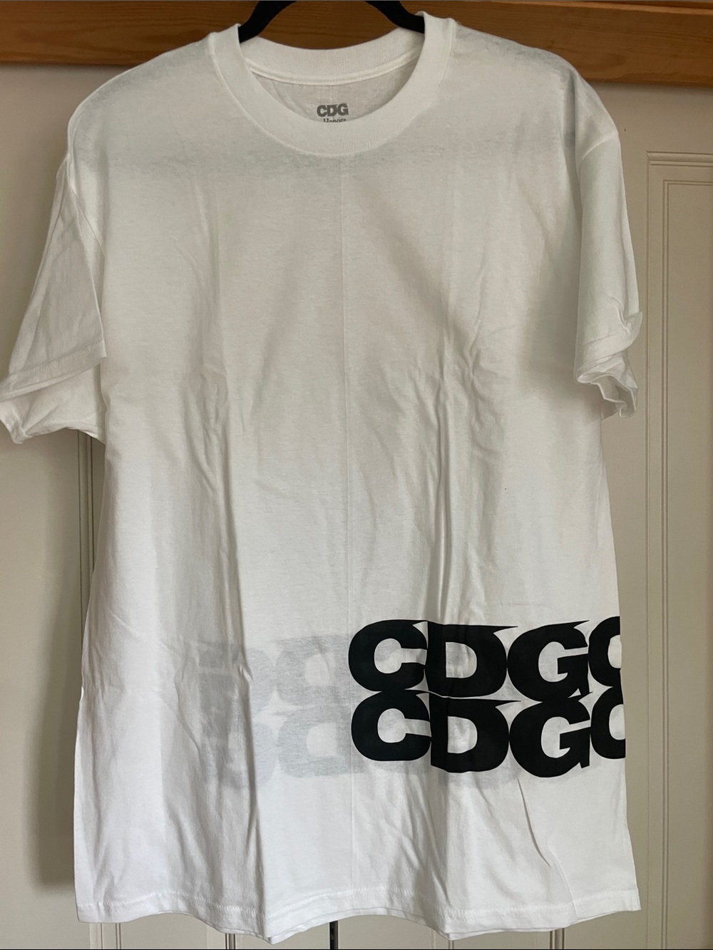 Hanes White CDG Short Sleeve Tee with Black Lower Logo Size Large